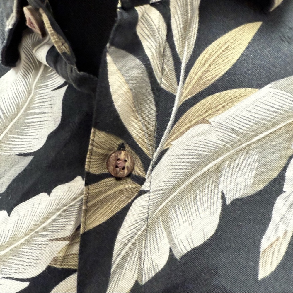 Campia Rayon Hawaiian Shirt XL | Black Tan Tropical Leaf Print Summer Cruise - Picture 2 of 9